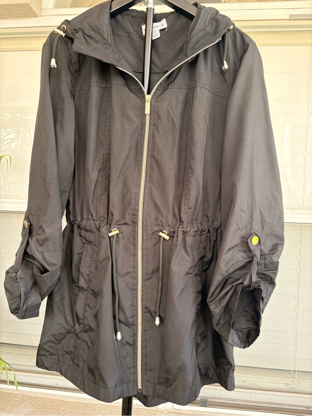 Susan Graver Black Hooded Drawstring Utility Jacket